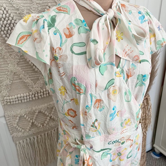 Coach Printed Tie Neck Pleated Dress Spring 2021 Size 10 - Picture 3 of 11